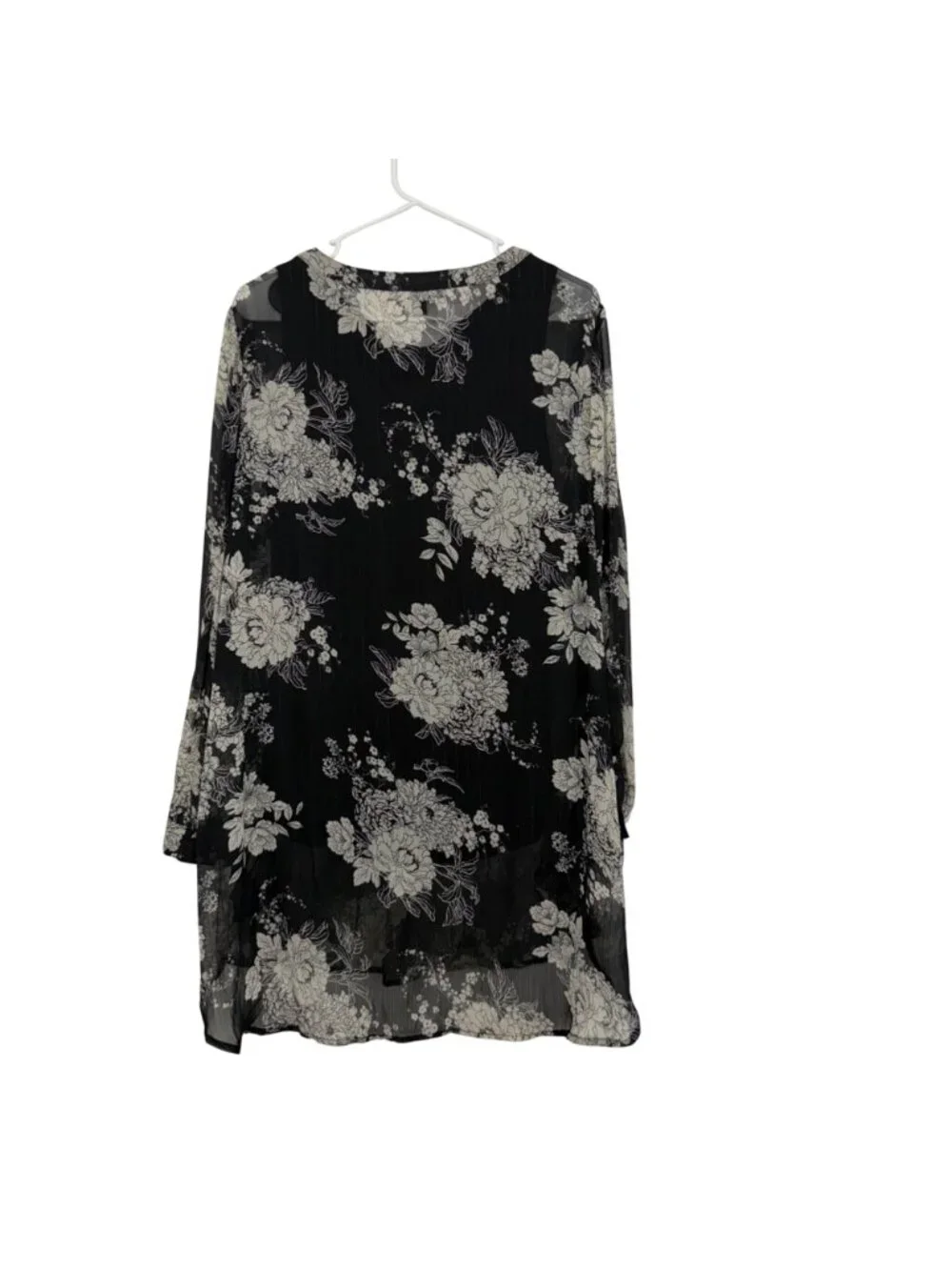 Roz & Ali Black Floral Metalic Sheer Tunic Blouse W/ Lined Tank Top Woman SZ 1X